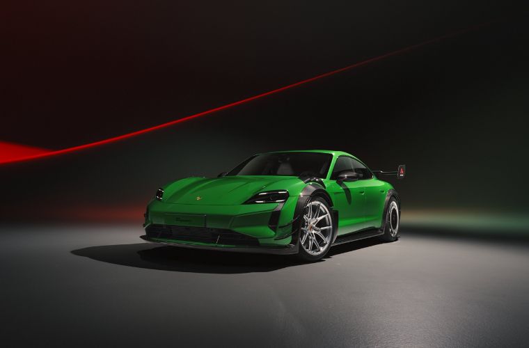 Porsche Taycan Turbo GT with Weissach Package exterior front side view