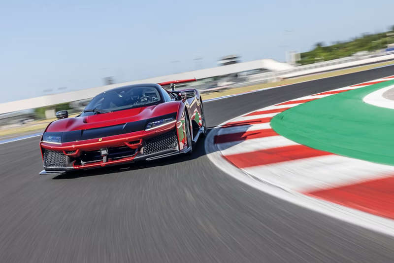 The Ferrari F80 tackling the racetrack
