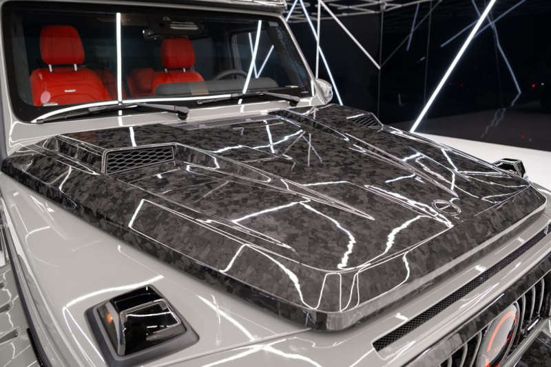The custom, carbon-fiber hood on a Mansory G-Wagon at Limited Spec in Miami