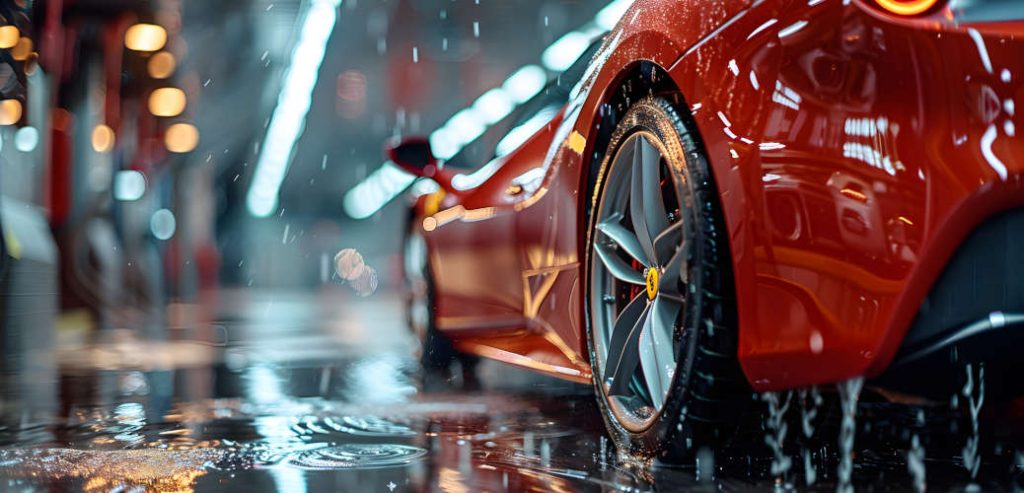 A supercar getting a wash and detail as a means of protecting it from humidity, sun, and the elements