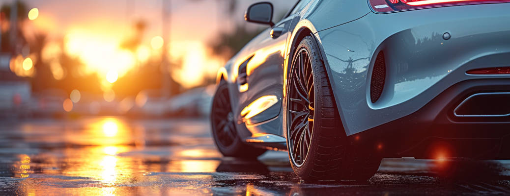 A supercar at sunset driving near Miami