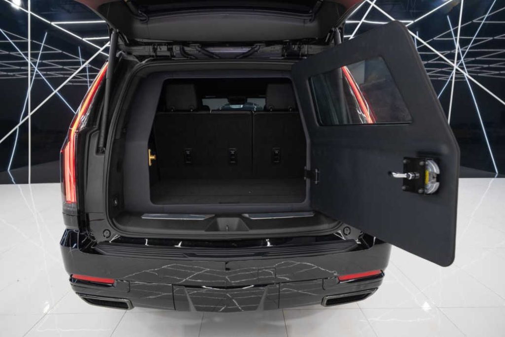The armored cargo bay of the Bulletproof Cadillac Escalade