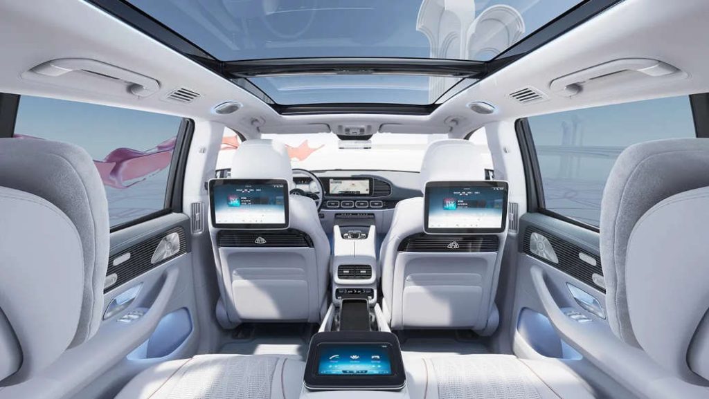 The comfortable, luxurious, and high-tech interior of the Maybach GLS from Mercedes-Benz.