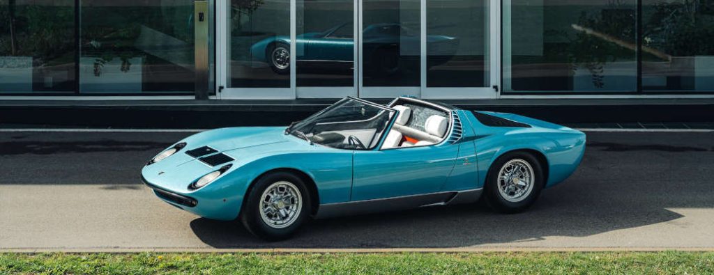 A completely restored Lamborghini Miura at the Lamborghini Museum