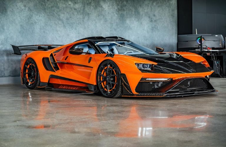 Front-quarter view of the 2027 LE MANSORY Ford GT Orange