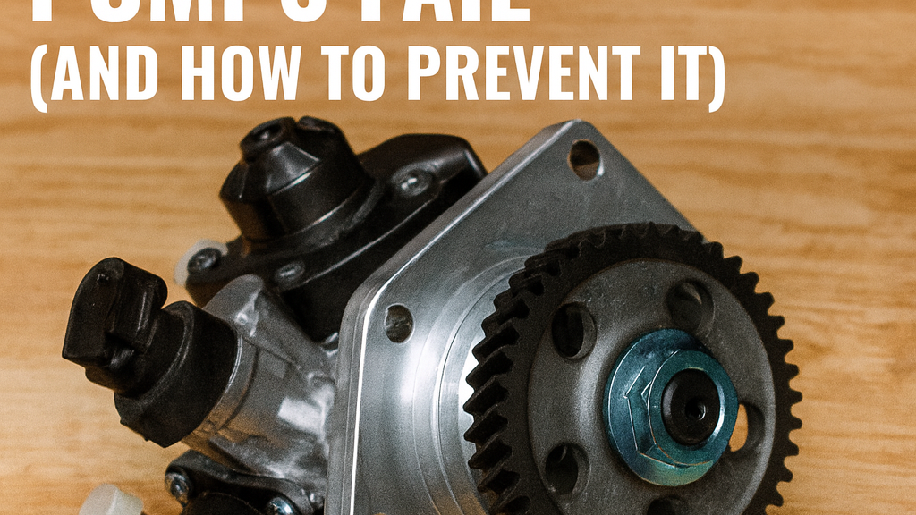 CP4 high-pressure fuel pump on a workbench, illustrating the internal components that commonly fail from poor lubrication and fuel quality.