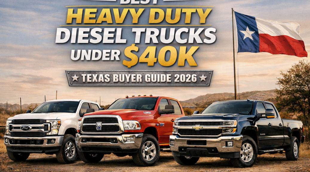Best used heavy duty diesel trucks under $40K in Texas including Ford F-250, Ram 2500 and Chevy 2500HD models.