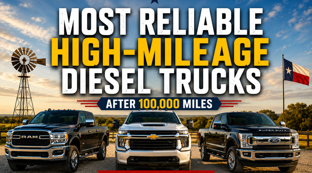 Most Reliable High-Mileage Diesel Trucks After 100,000 Miles featuring Duramax, Cummins, and Power Stroke trucks