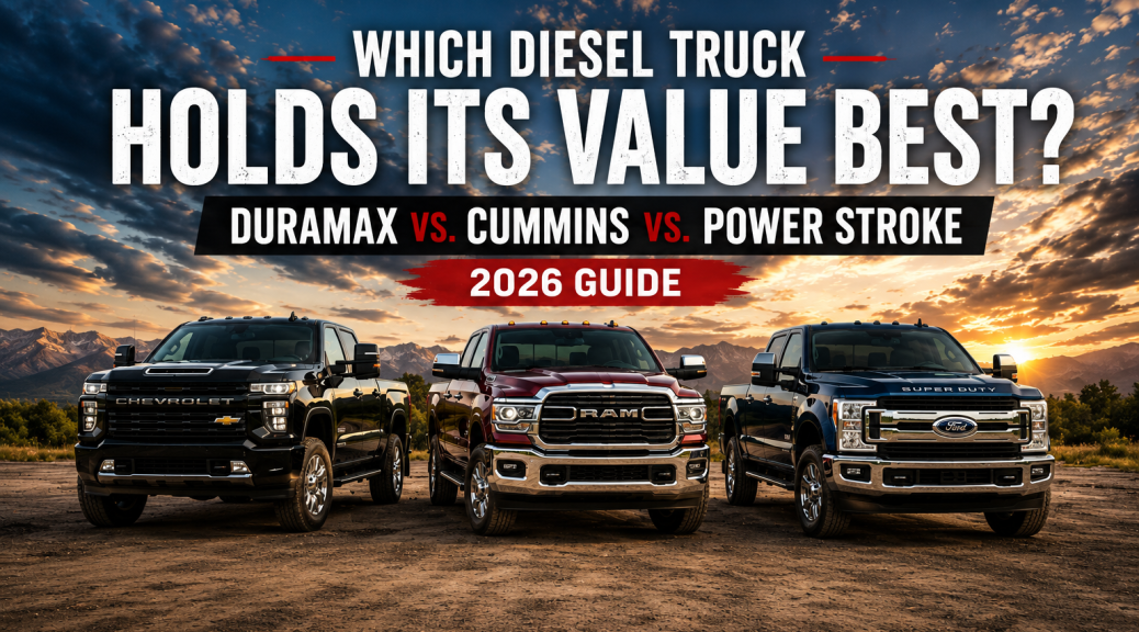 Three heavy-duty diesel trucks compare Duramax, Cummins, and Power Stroke resale value in the 2026 buyer’s guide.