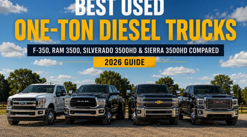 Ford F-350, Ram 3500, Chevrolet Silverado 3500HD and GMC Sierra 3500HD used one-ton diesel trucks compared.
