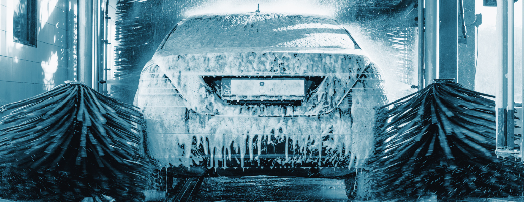Front view of the car being washed at a service station