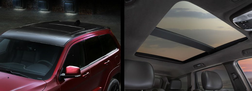 external and internal view of a Jeep sunroof, different models