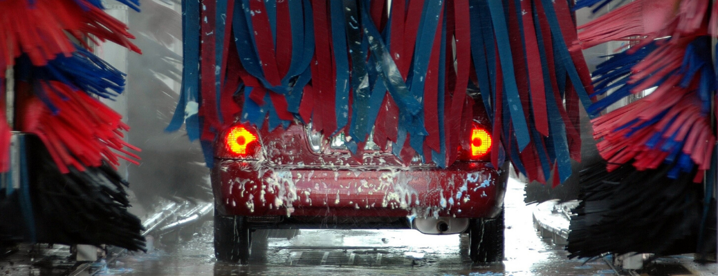 Rear view of vehicle going through car wash