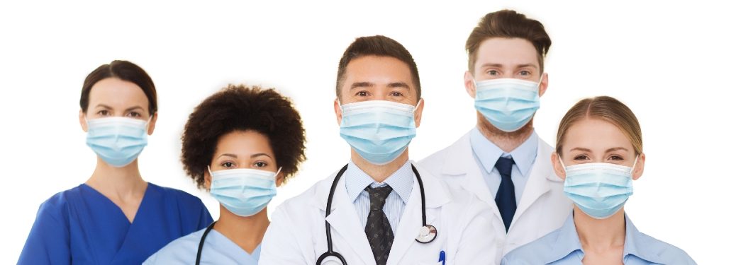 Several masked doctors stand ready to take on the coronavirus