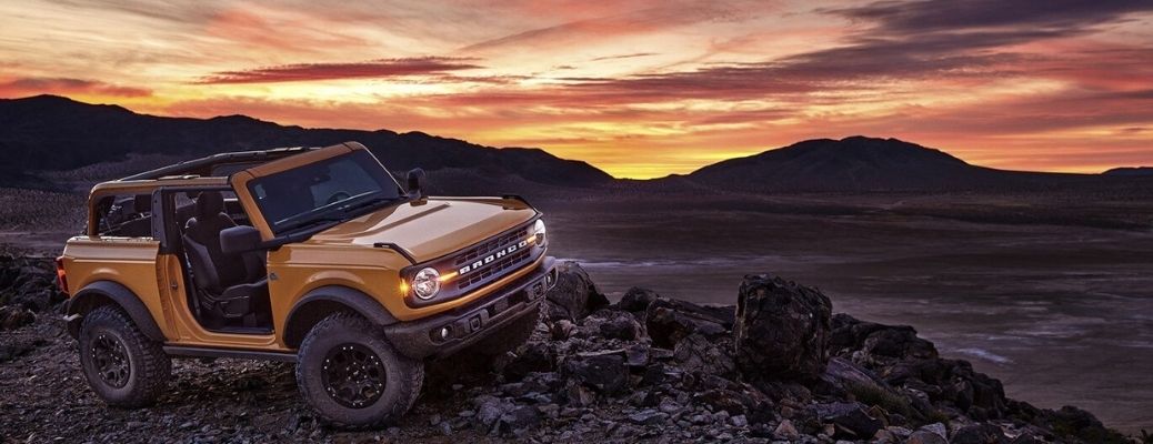2021 Ford Bronco with a sunset background