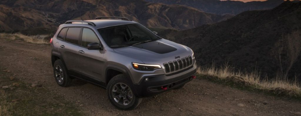2021 Jeep Cherokee on a road at night