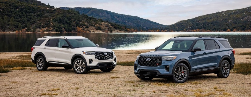 2025 Ford Explorer ST models by a lake