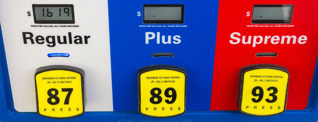 A stock photo of a gas pump with three grades of gasoline available.