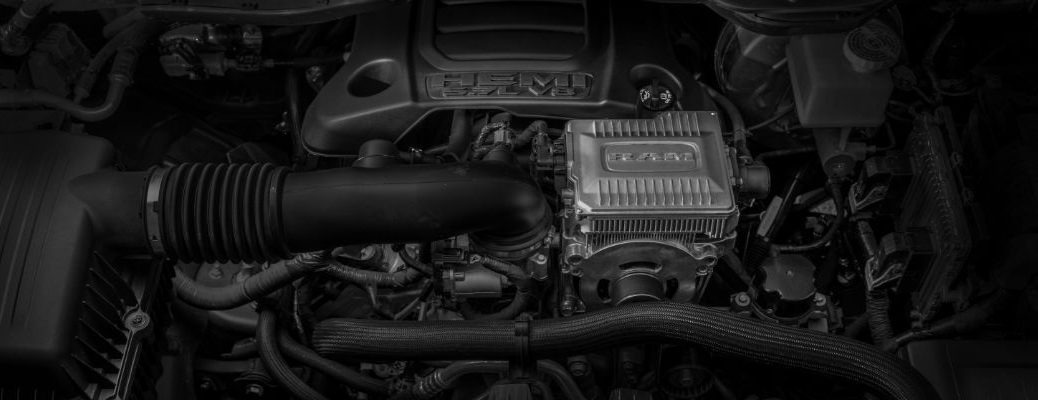 A photo of the V-8 engine with the eTorque system.