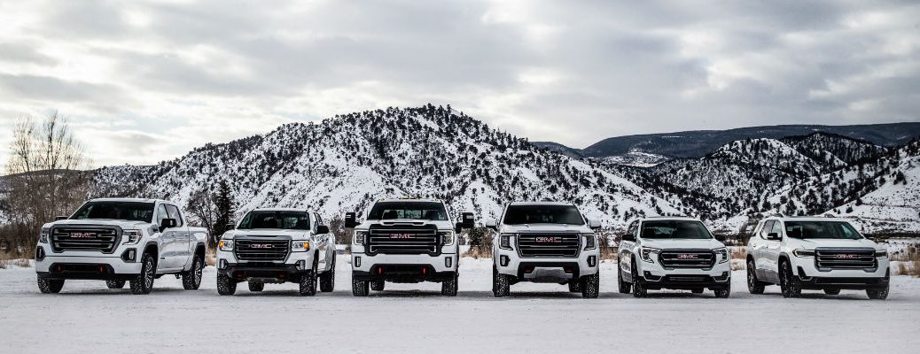 A side-by-side photo of the entire GMC AT4 lineup.