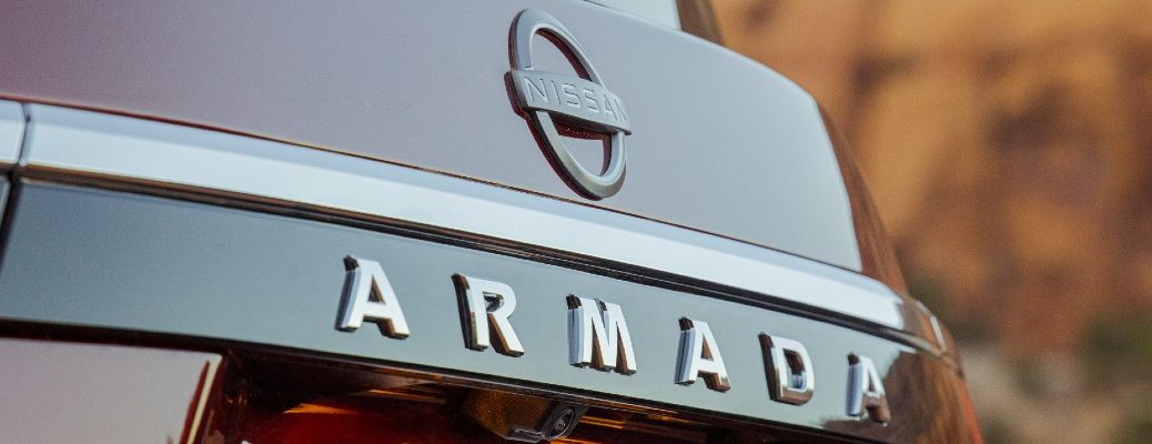 A photo of the Armada badge used on the back of the 2021 Nissan Armada.