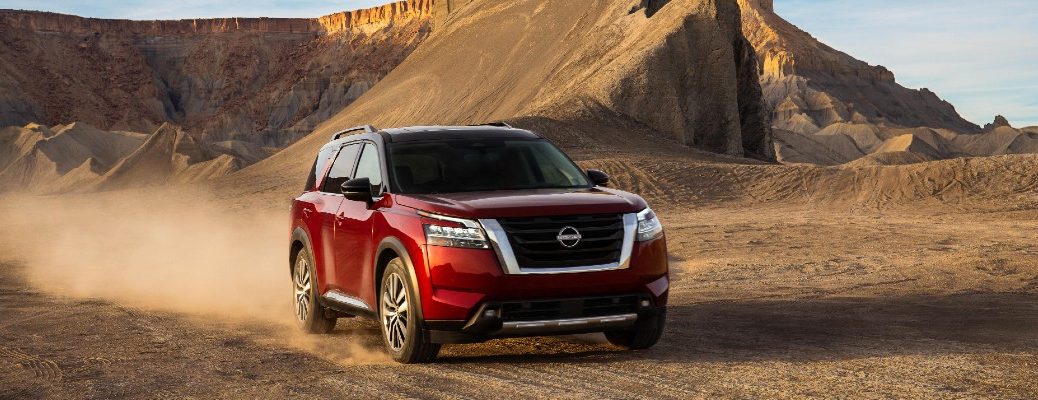 A photo of the 2022 Nissan Pathfinder in the desert.