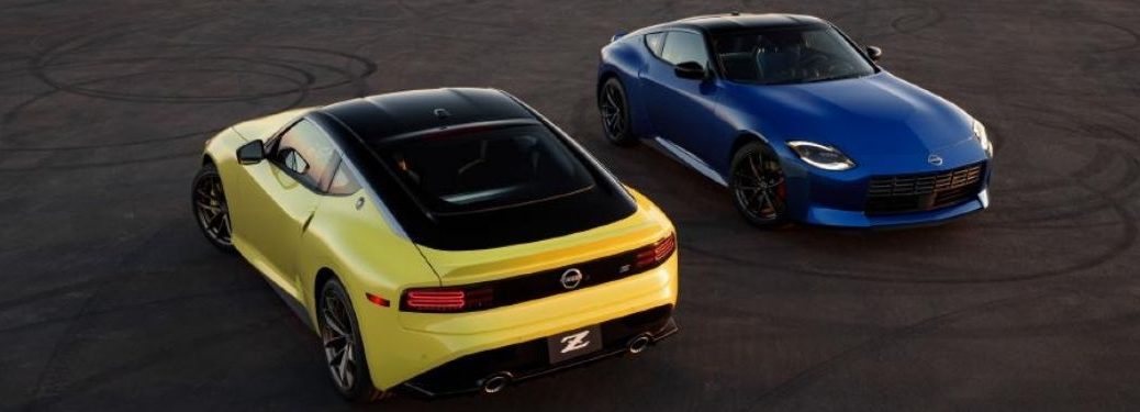 Two models of the 2023 Nissan Z shot from above
