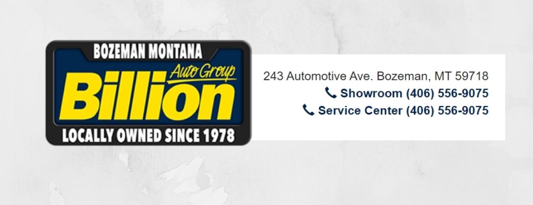 View of the Billion Auto Group logo and contact number