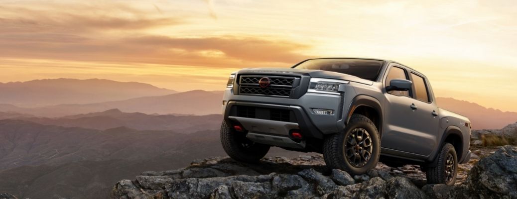 front quarter view of the 2022 Nissan Frontier at sunset