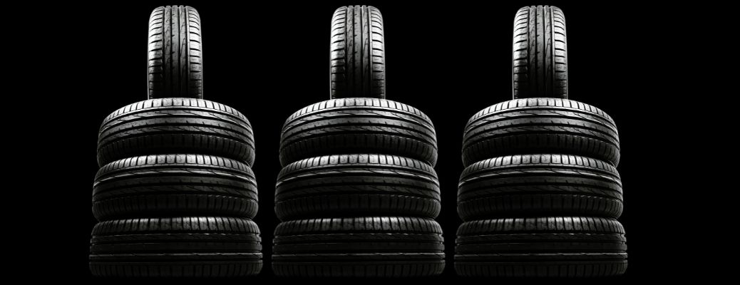 View of tires stacked together