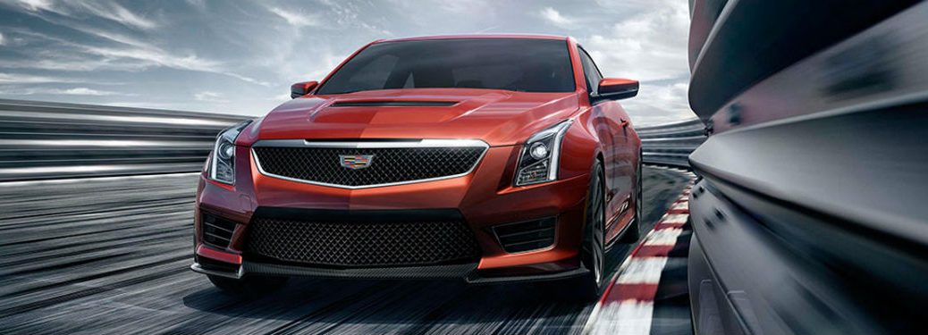 Front Exterior view of a red 2018 Cadillac ATS-V Coupe