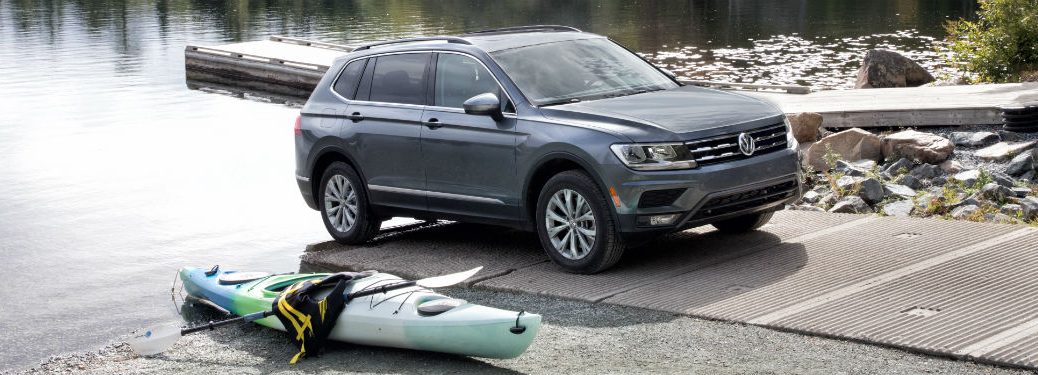 Exterior side view of a gray 2018 VW Tiguan