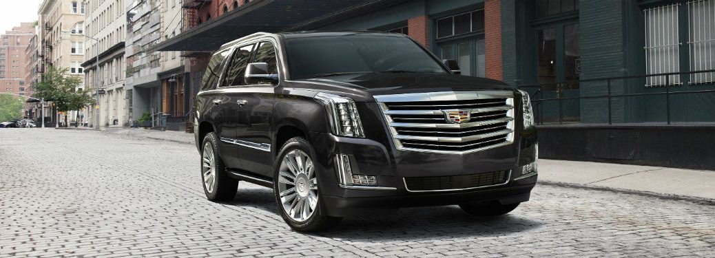 front exterior view of a black 2018 Cadillac Escalade