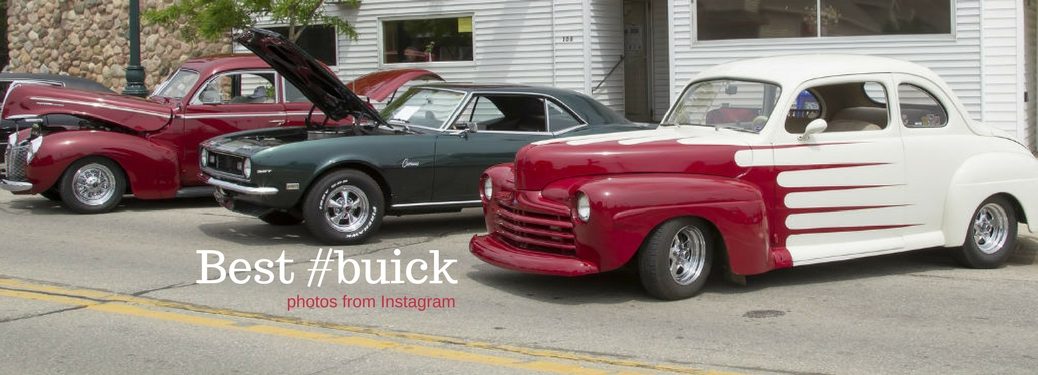 Best #buick photos from Instagram 2018, text on an image of three classic cars lined in the street with their hoods open