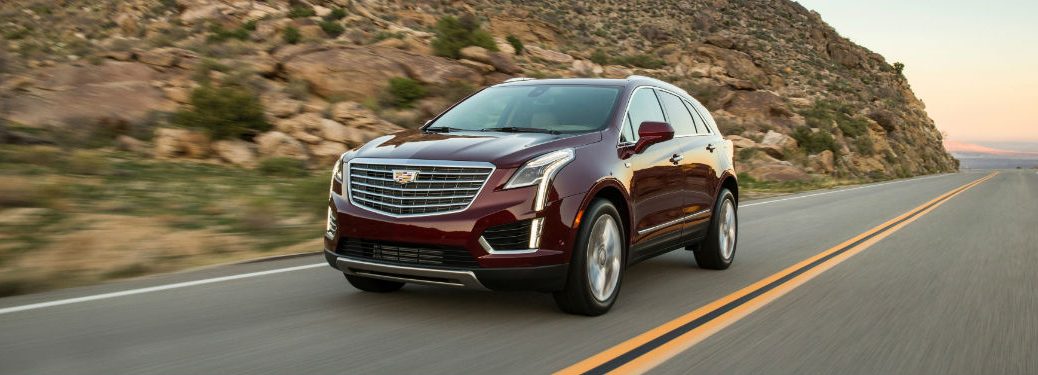Front exterior view of a red 2018 Cadillac XT5
