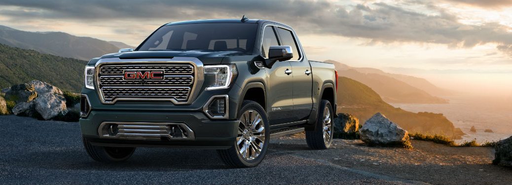 Front exterior view of a black 2019 GMC Sierra 1500 Denali
