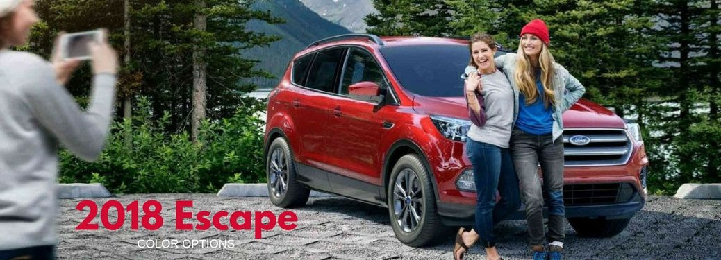 2018 Ford Escape Color Options, text on an exterior image of a red 2018 Ford Escape