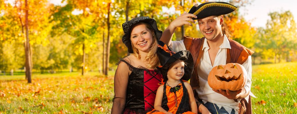 Three people posing for halloween