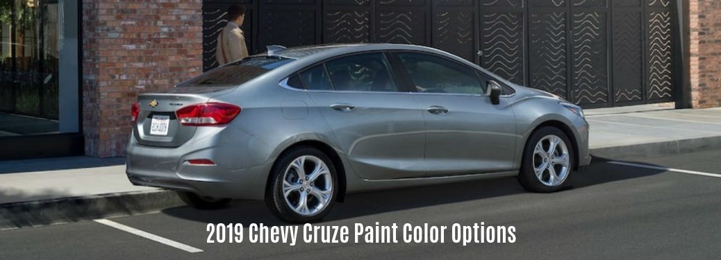 2019 Chevy Cruze Paint Color Options, text below a passenger side exterior view of a gray 2019 Chevy Cruze