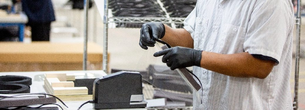 person building covid-19 supploes