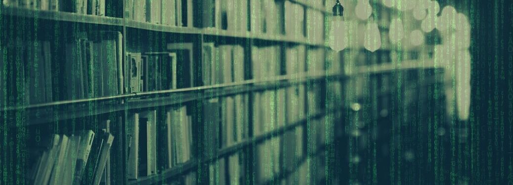 Books line an old shelf in a manifestation of the virtual endless library that is the internet