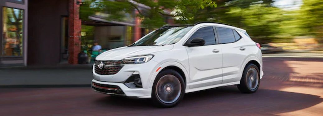 Front driver angle of a white 2021 Buick Encore GX