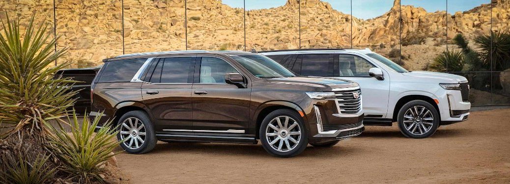 Two 2021 Cadillac Escalade vehicles parked by each other
