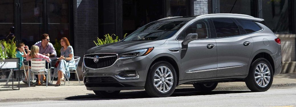 Front driver angle of a grey 2021 Buick Enclave