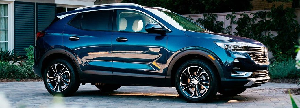 A blue-colored 2021 Buick Encore GX parked outside