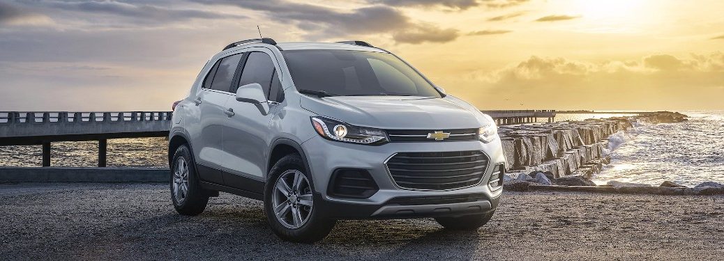 Front passenger angle of a silver 2021 Chevrolet Trax