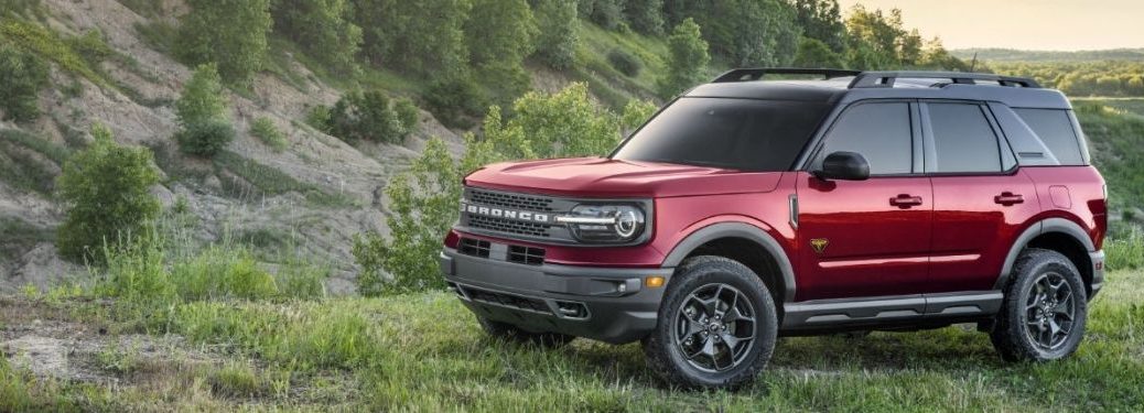 The red 2021 Ford Bronco surrounded by greenery