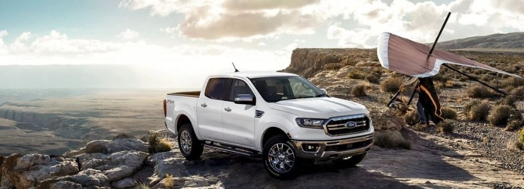 White 2021 Ford Ranger on top of a mountain