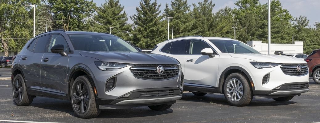 front quarter view of two Buick SUVs parked parallely
