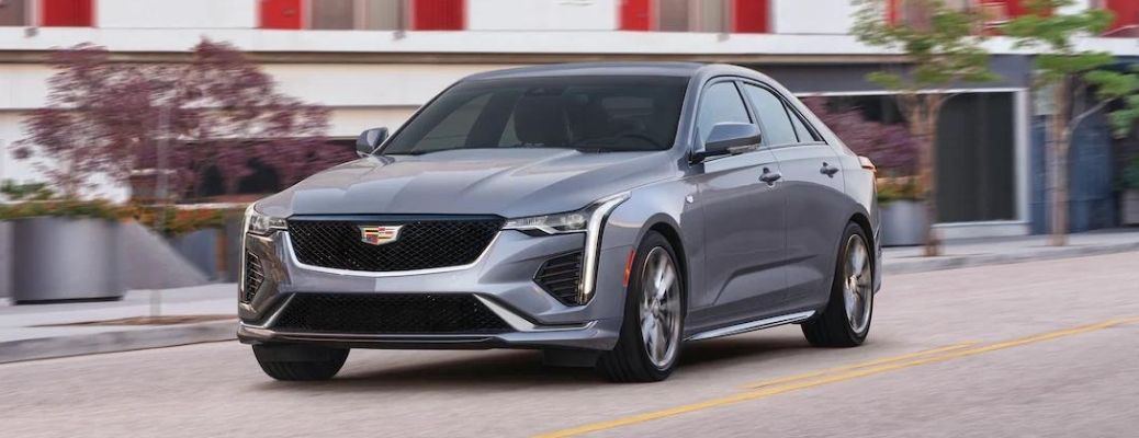 2022 Cadillac CT4 in silver driving on road